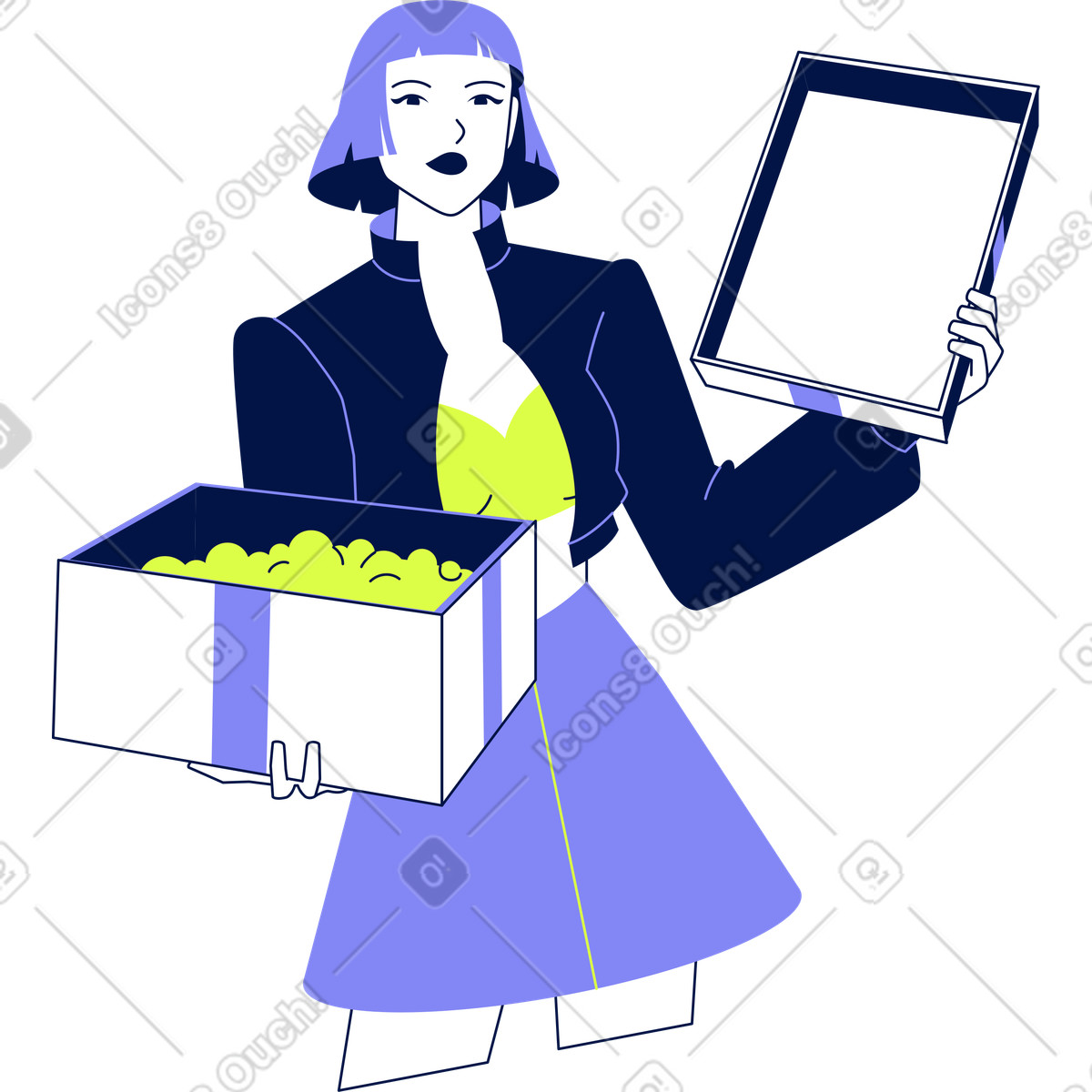 Girl with Christmas gift box full of confetti illustration in Glow style download in PNG, SVG