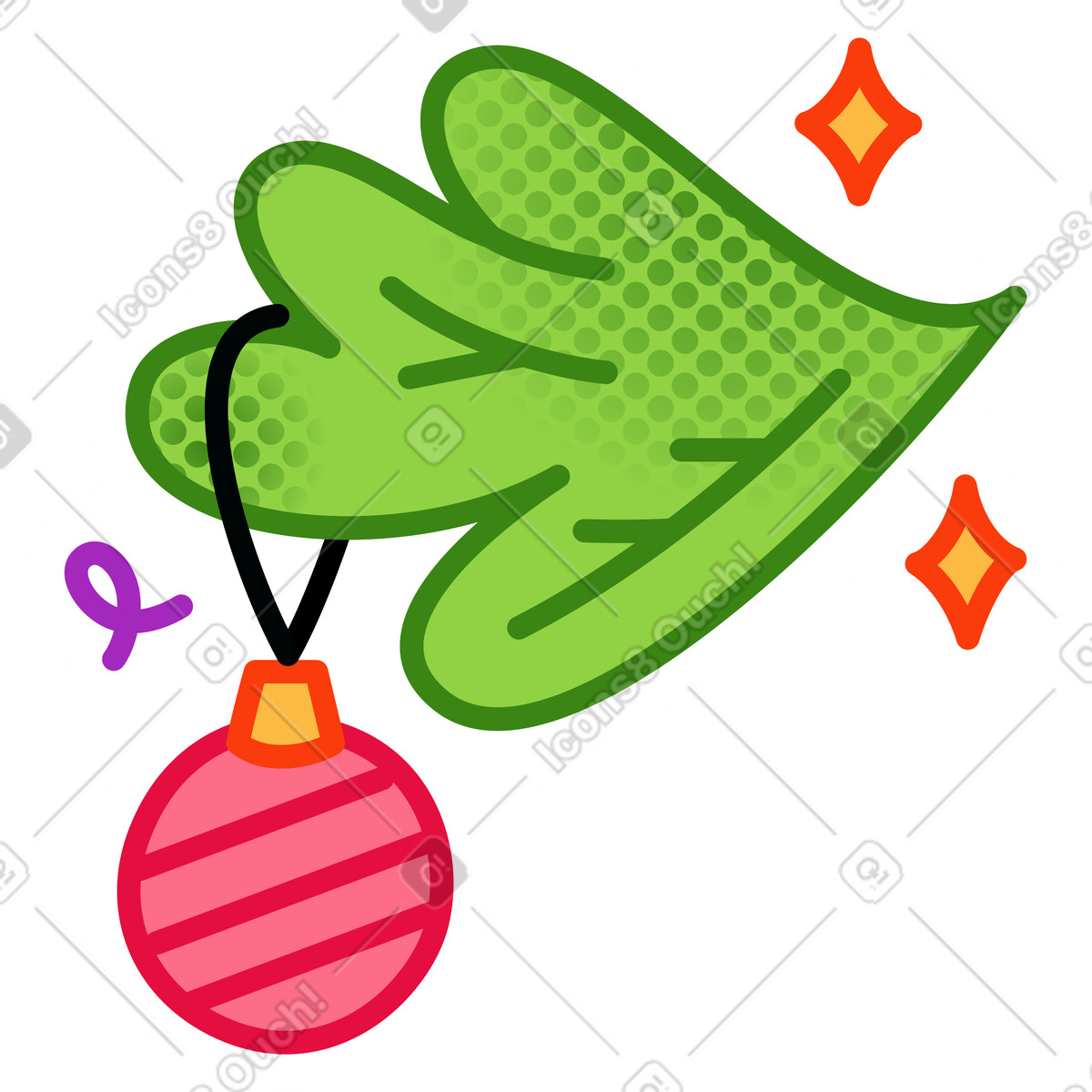 Pine branch with christmas ornament illustration in Purrfect style download in PNG, SVG