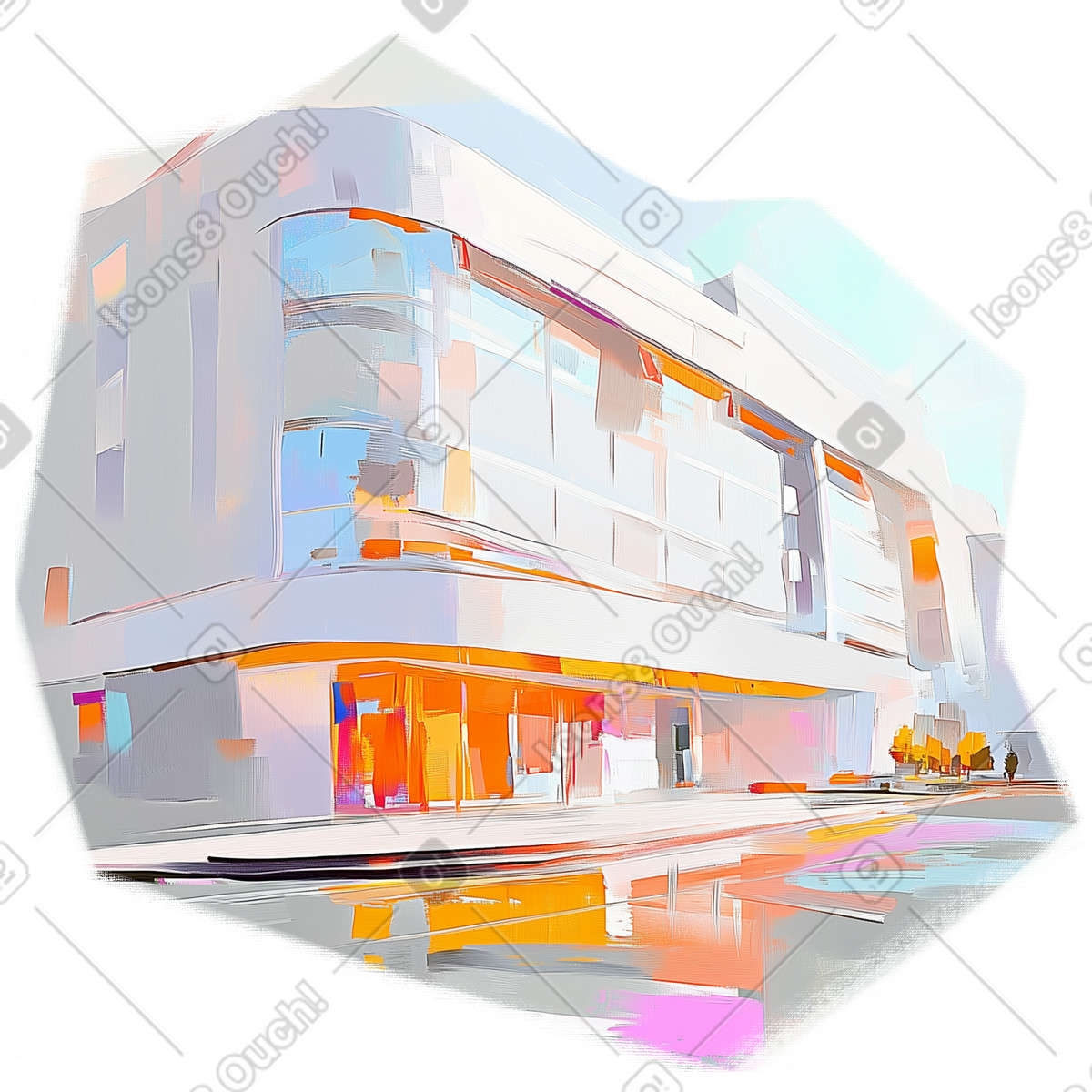Oil painting of a hospital complex-Illustration im Pictorial-Stil als Download in PNG, SVG