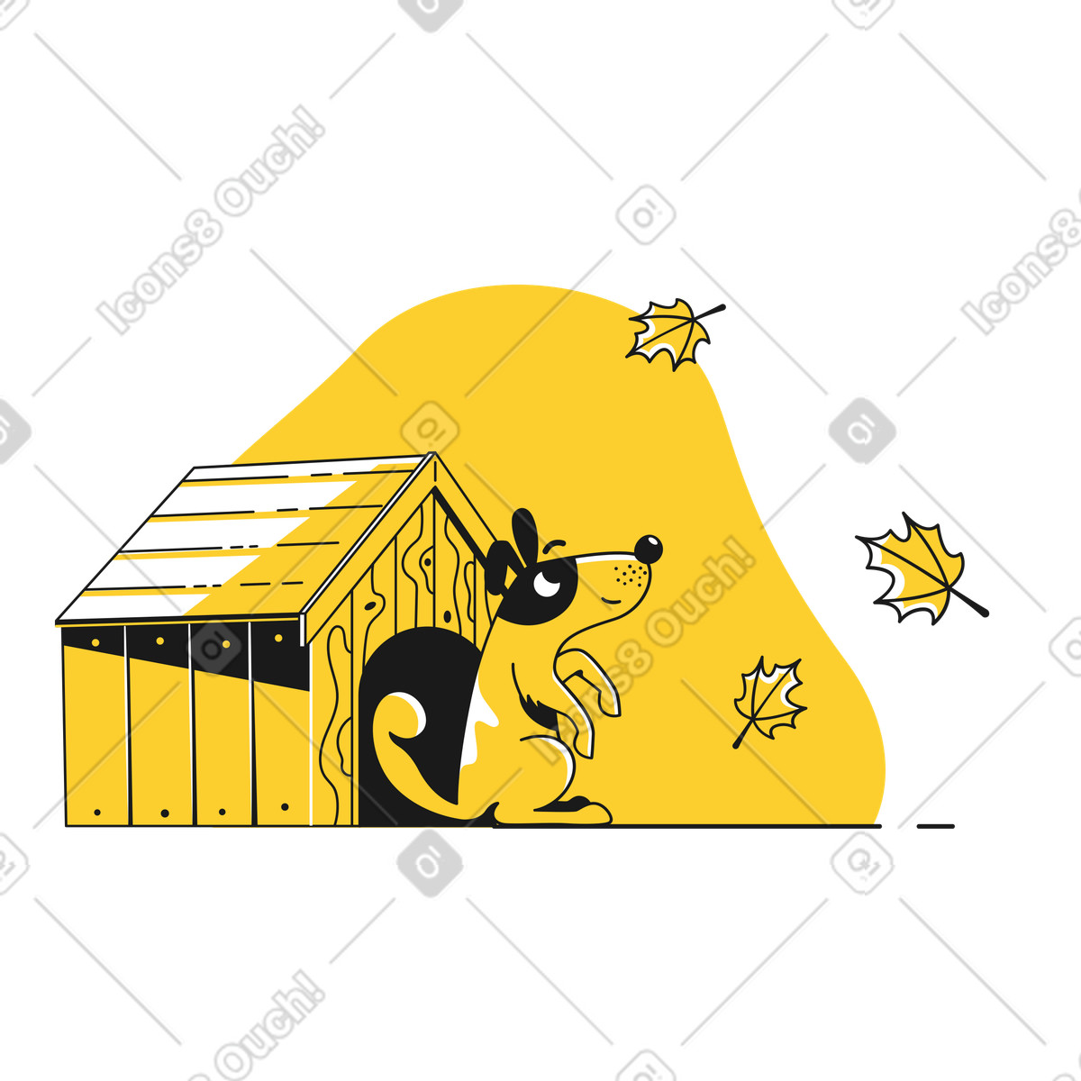 Hund schaut auf fallende blätter-Illustration im Taxi-Stil als Download in PNG, SVG