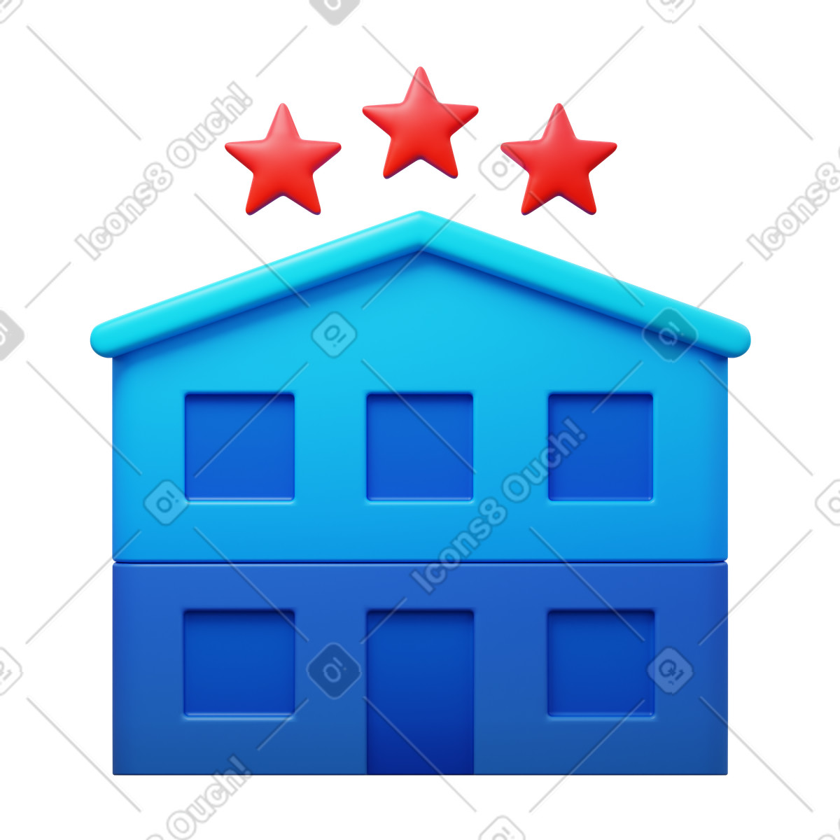 Three star hotel illustration in 3D Fluency style download in PNG, SVG
