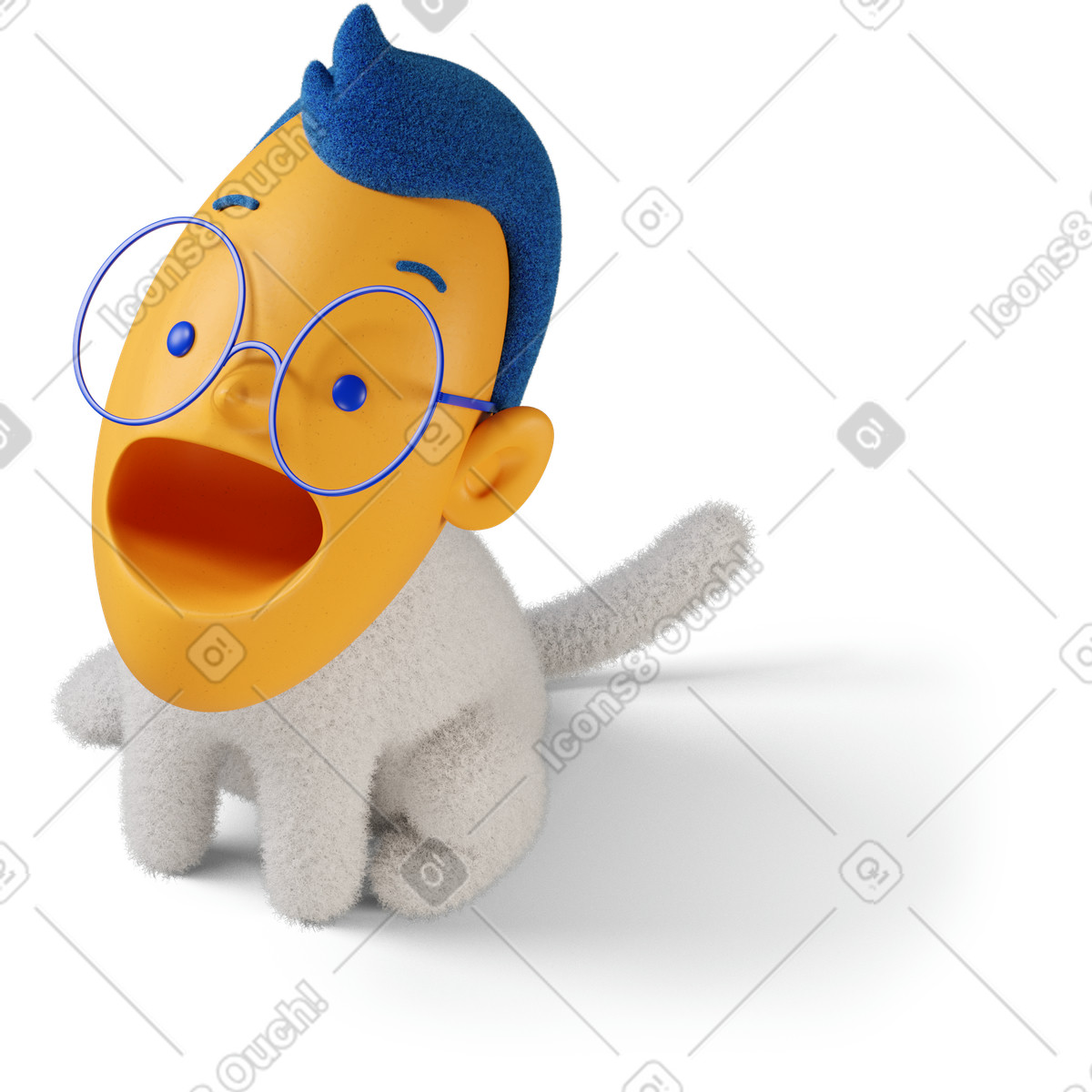 Three-quarter top view of a boy with open mouth looking up left illustration in 3D Buddy style download in PNG, SVG