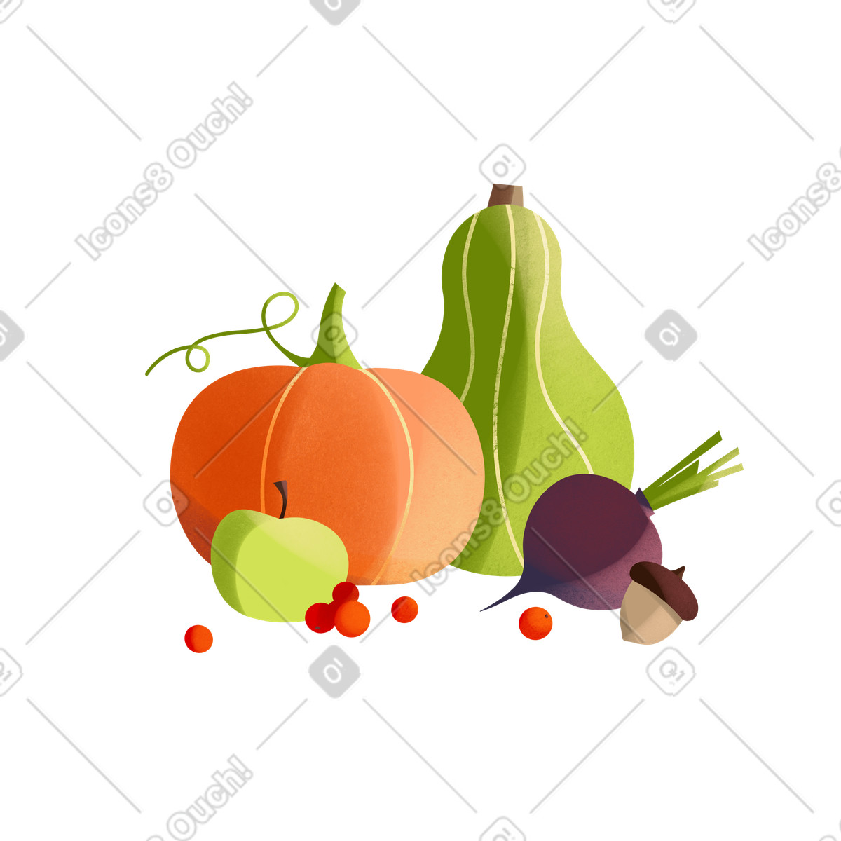 Ilustración Autumn still life with pumpkins beetroot and apple en estilo Shine a descargar en PNG y SVG
