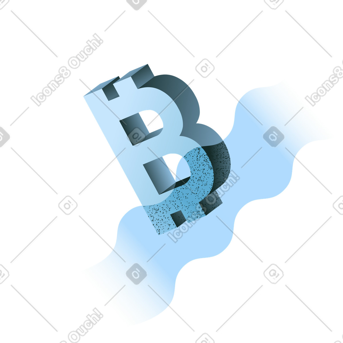 Blue bitcoin digital currency symbol floating on abstract wave illustration in Concept style download in PNG, SVG