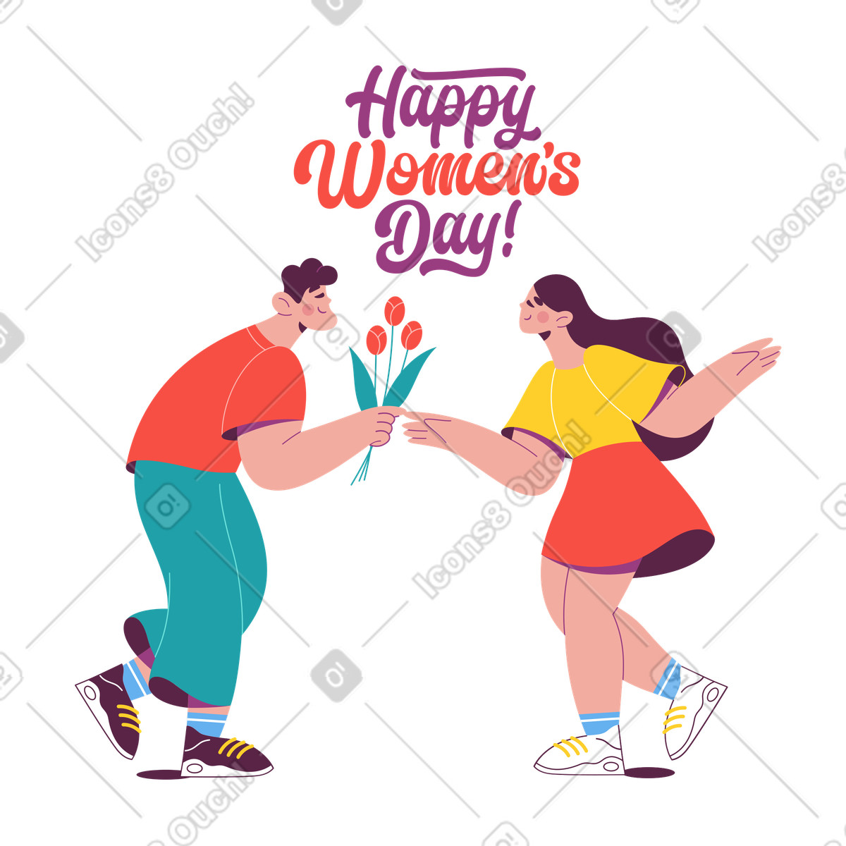 下载 Sammy 风格的 Happy Women's Day lettering, International celebration 插画，支持 PNG、SVG 格式