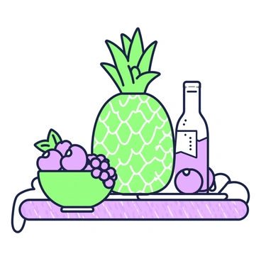 A still life painting with a pineapple as the central focus among other objects