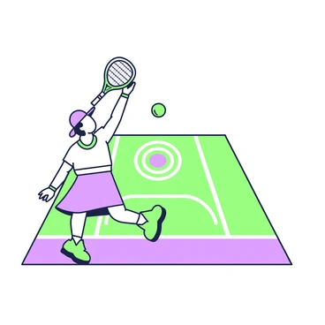 A tennis player is positioned at the baseline, preparing to serve. The player, wearing a sporty outfit with a cap, has their racket raised above their head, ready to strike. The player’s focus is directed towards a tennis ball that is suspended in the air, just above the racket. On the court, a bullseye target is clearly marked, featuring concentric circles designed to enhance the visual impact. The target is located just in front of the player, indicating the intended spot for the serve. The surrounding area includes the distinctive white lines of the tennis court.