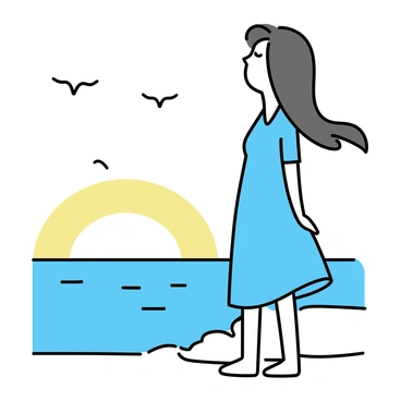 A woman standing on a cliff overlooking the ocean, taking a deep, refreshing breath