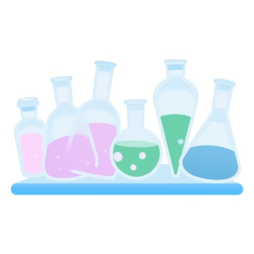 A variety of glass bottles filled with colorful reagents are arranged on a lab bench. Each bottle has a distinct label indicating its contents. The bottles come in different shapes and sizes, creating an interesting visual composition. The labels are neatly printed, providing an organized appearance. The lab bench surface is smooth and reflects the colors of the reagents, enhancing the vibrant display.