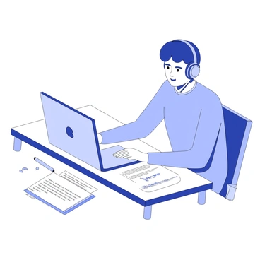 A person is seated at a desk, wearing headphones. They are focused on listening to music while revising. In front of them is a laptop that displays text related to their studies. Scattered around the laptop are notes filled with handwritten notes and highlighted text. The individual has a look of concentration, with one hand resting on the laptop and the other holding a pen, ready to take additional notes. The desk is organized, providing a clear view of the materials they are using for their revision.
