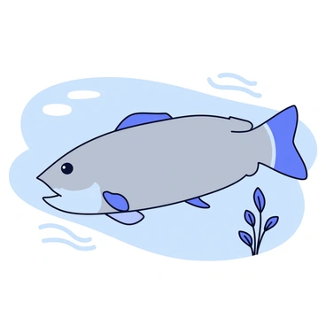 A sunfish with a large, flat body swims gracefully in the water. The fish is colored in shades of gray and blue, with light reflecting off its smooth skin. Surrounding the sunfish are gentle waves created by the movement of the water, with soft, flowing lines indicating the fluidity of its environment. Delicate aquatic plants can be seen in the background, their leaves swaying with the current.