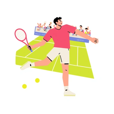 An illustration of Roger Federer mid-air, executing a powerful forehand shot during a match.