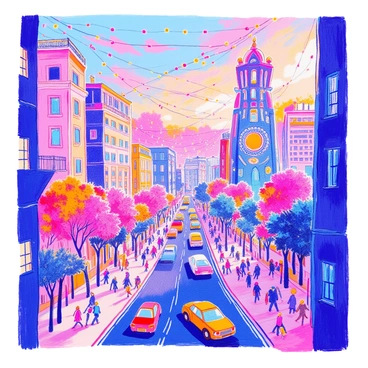 A bustling cityscape where buildings and roads mimic neuron connections