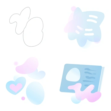 A rough sketch outlines the basic shapes and forms of the subject. The sketch is lightly drawn with simple lines, showing the overall composition. Next, the sketch is refined, with clearer outlines and added details that define the elements more distinctly. Following this, a color palette is selected, with soft gradient pastel colors applied to the illustration, filling in the shapes. The next step involves layering, where additional details and textures are added to enhance depth. Finally, the artwork is completed with vibrant colors that bring the illustration to life, showcasing a polished and finished piece, with all elements harmoniously coming together.