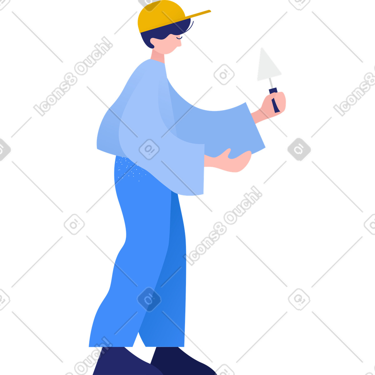 Illustration Constructeur masculin avec une spatule dans ses mains le style Clip à télécharger aux formats PNG, SVG
