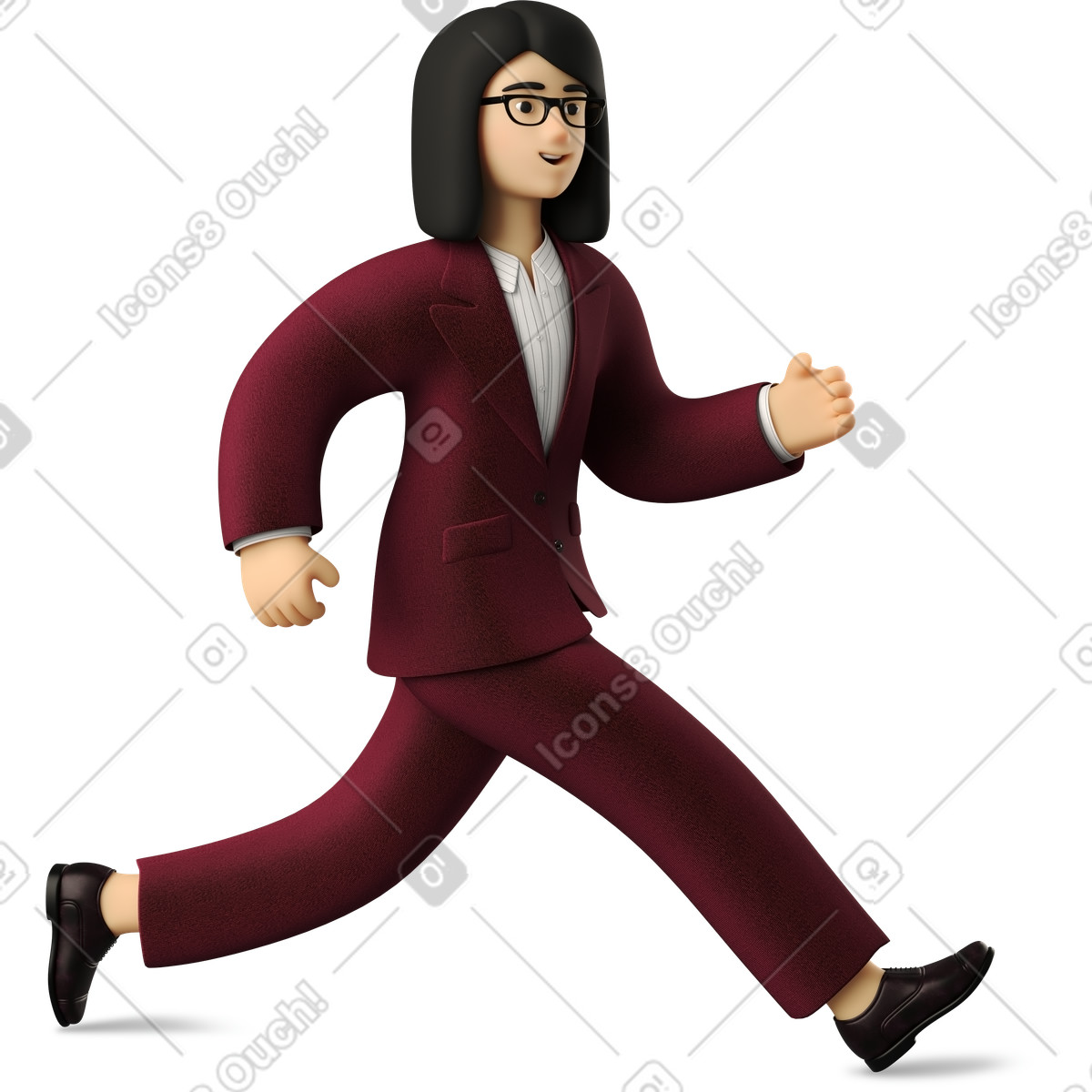 Businesswoman in red suit running illustration 3D Business style download PNG, SVG