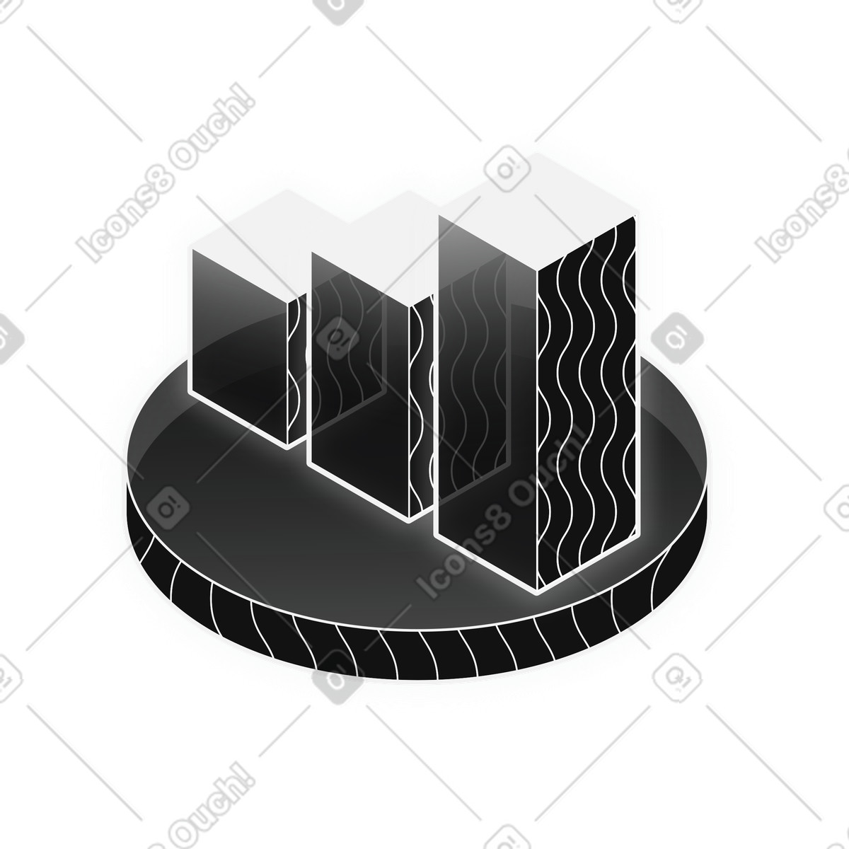 Illustration Business growth analytics bar chart on platform for performance tracking dans le style Inverse à télécharger aux formats PNG, SVG