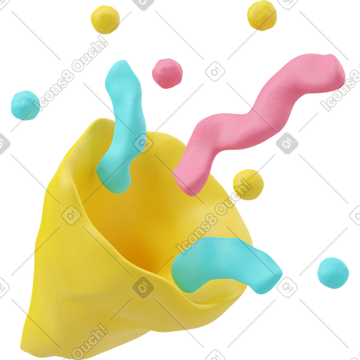 Ilustración Popper de fiesta amarillo en estilo 3D Plastilina a descargar en PNG y SVG