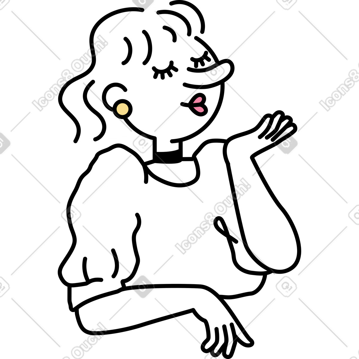 Illustration Femme envoyant un baiser dans le style Notes à télécharger aux formats PNG, SVG
