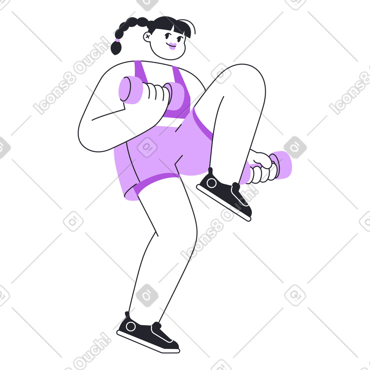 Grapy スタイルの Fitness enthusiast doing dynamic weightlifting, strength training for healthy lifestyle のイラストをPNG、SVG形式でダウンロード