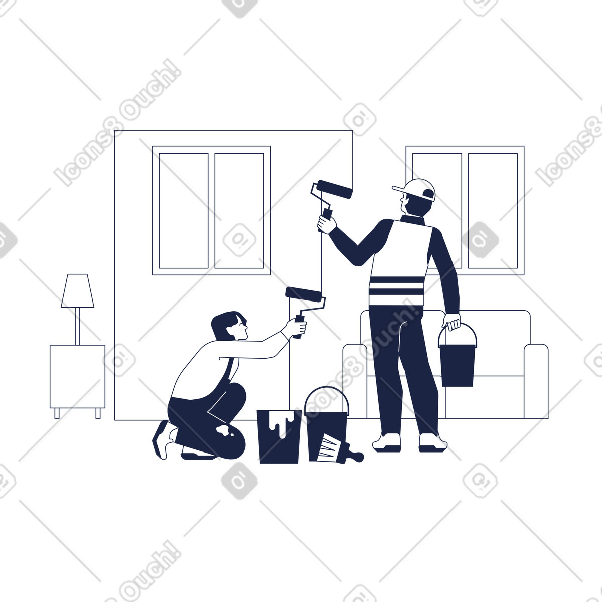 Two male painters paint walls illustration painting clipart graphics in PNG and SVG