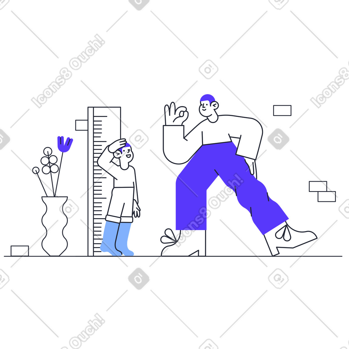 Ilustração de Papai está feliz que a criança crescendo em no estilo Pablita para baixar em PNG, SVG