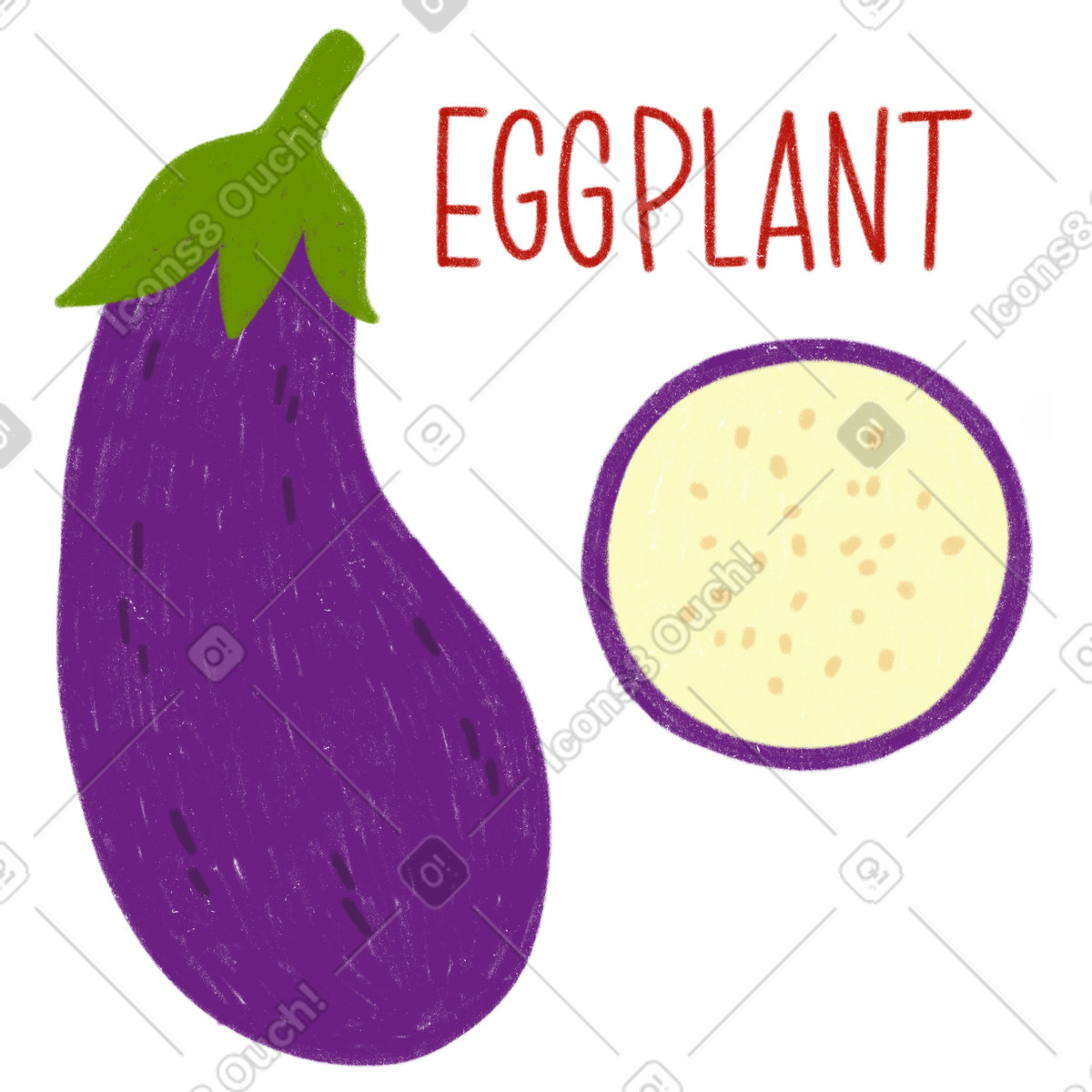 Eggplant and slice with lettering illustration in Cozy style download in PNG, SVG