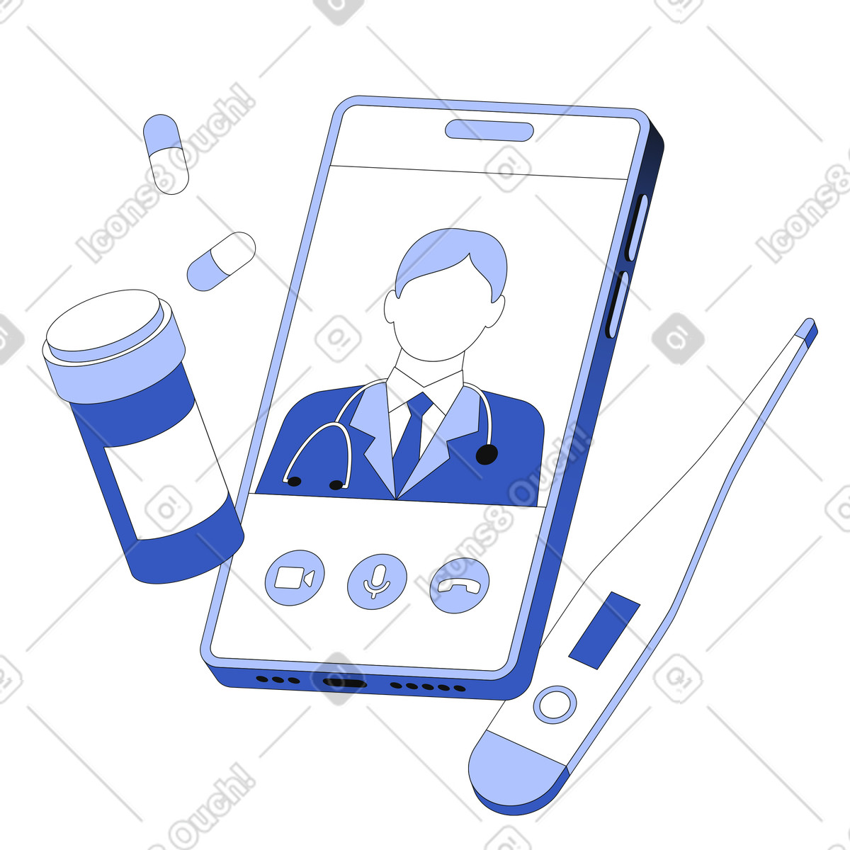 Online doctor’s consultation or telemedicine animated illustration in GIF, Lottie (JSON), AE