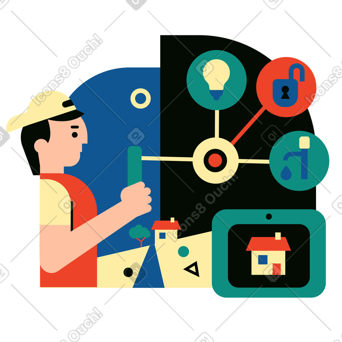 Man controlling his smart home with app illustration in Polar style download in PNG, SVG