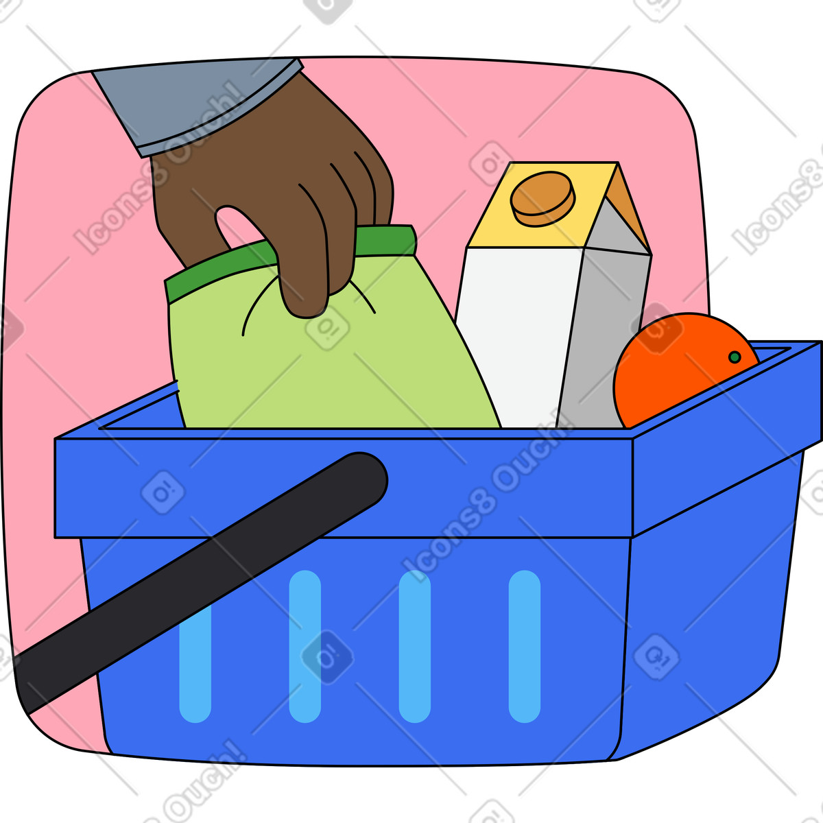 Ilustración Llenando el carrito de compras en estilo Kindy a descargar en PNG y SVG