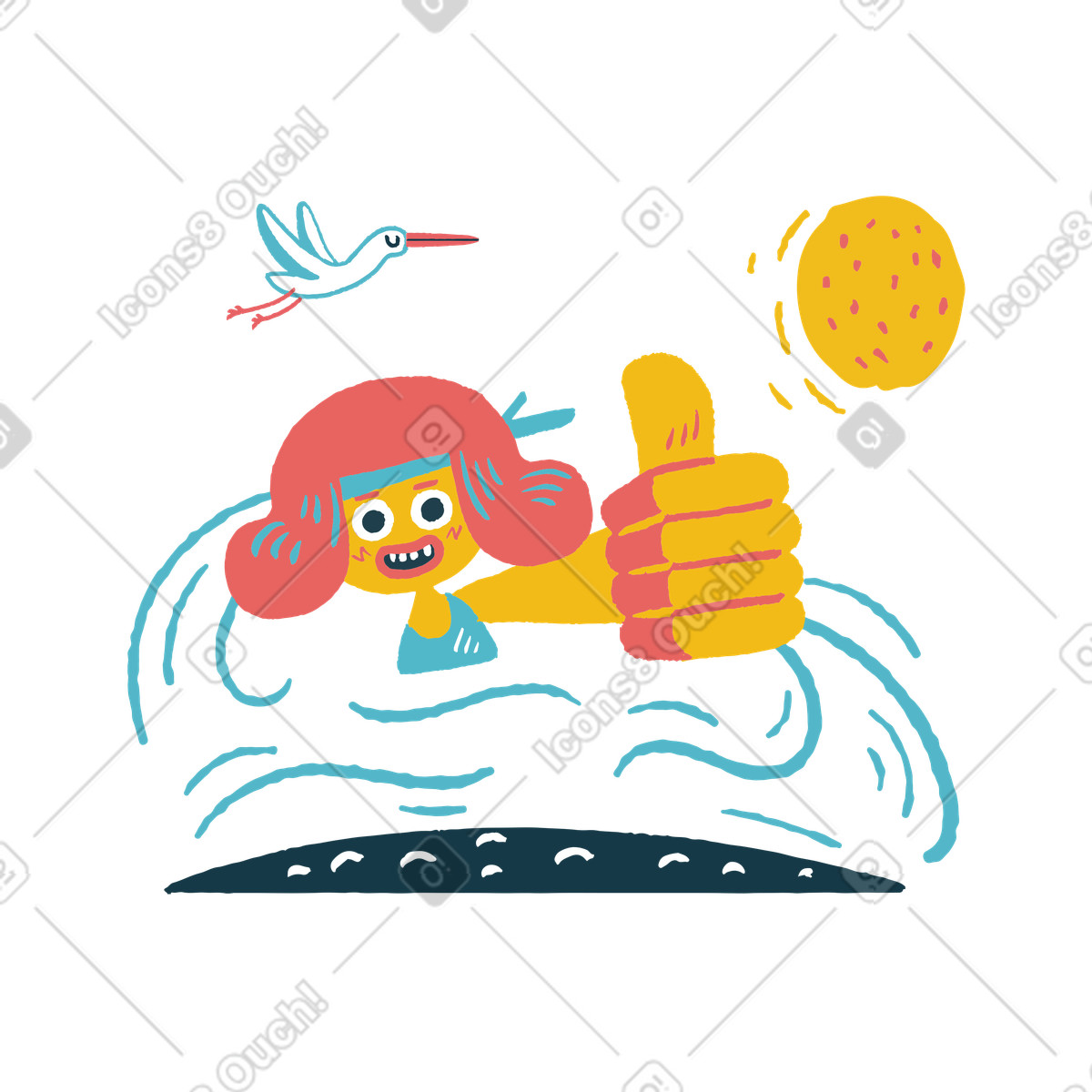 수영하고 엄지손가락을 치켜드는 여자 illustration in Flamenco style download in PNG, SVG