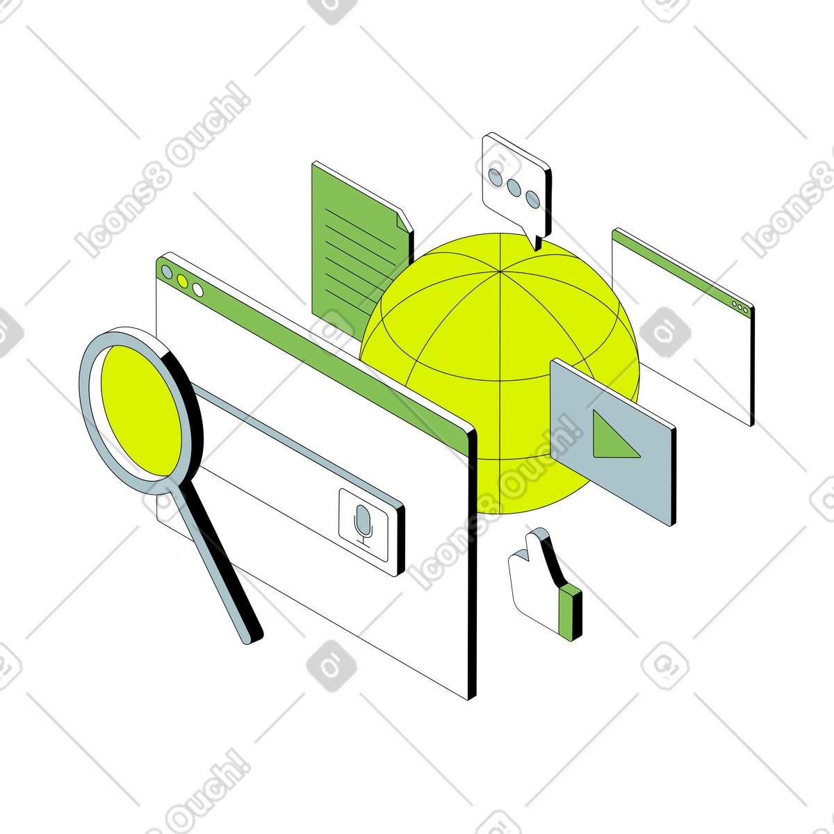 Ricerca di informazioni su internet illustrazione in stile Isometric scarica in PNG, SVG