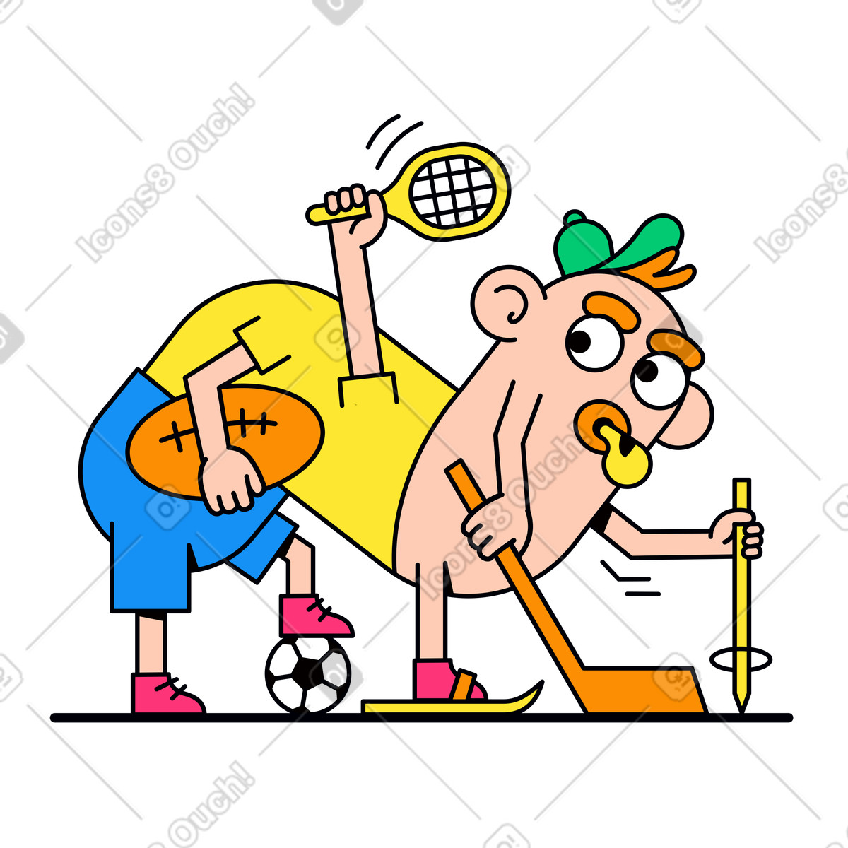 Illustration Pratiquer différents types de sports dans le style Droll à télécharger aux formats PNG, SVG