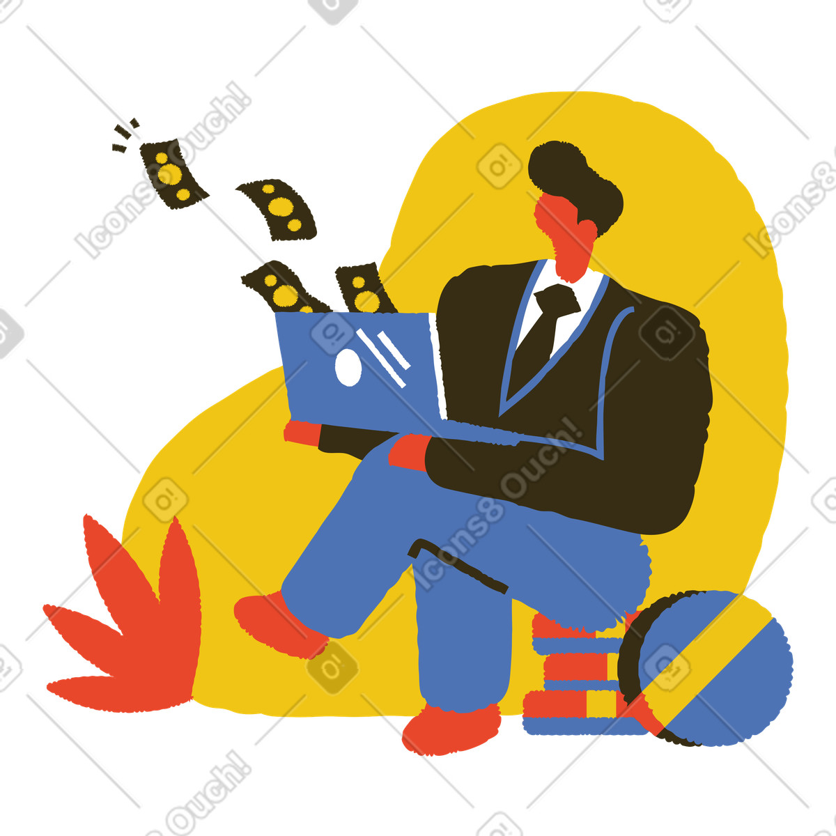 下载 Bermuda 风格的 商人或投资者在线获取利润 插画，支持 PNG、SVG 格式