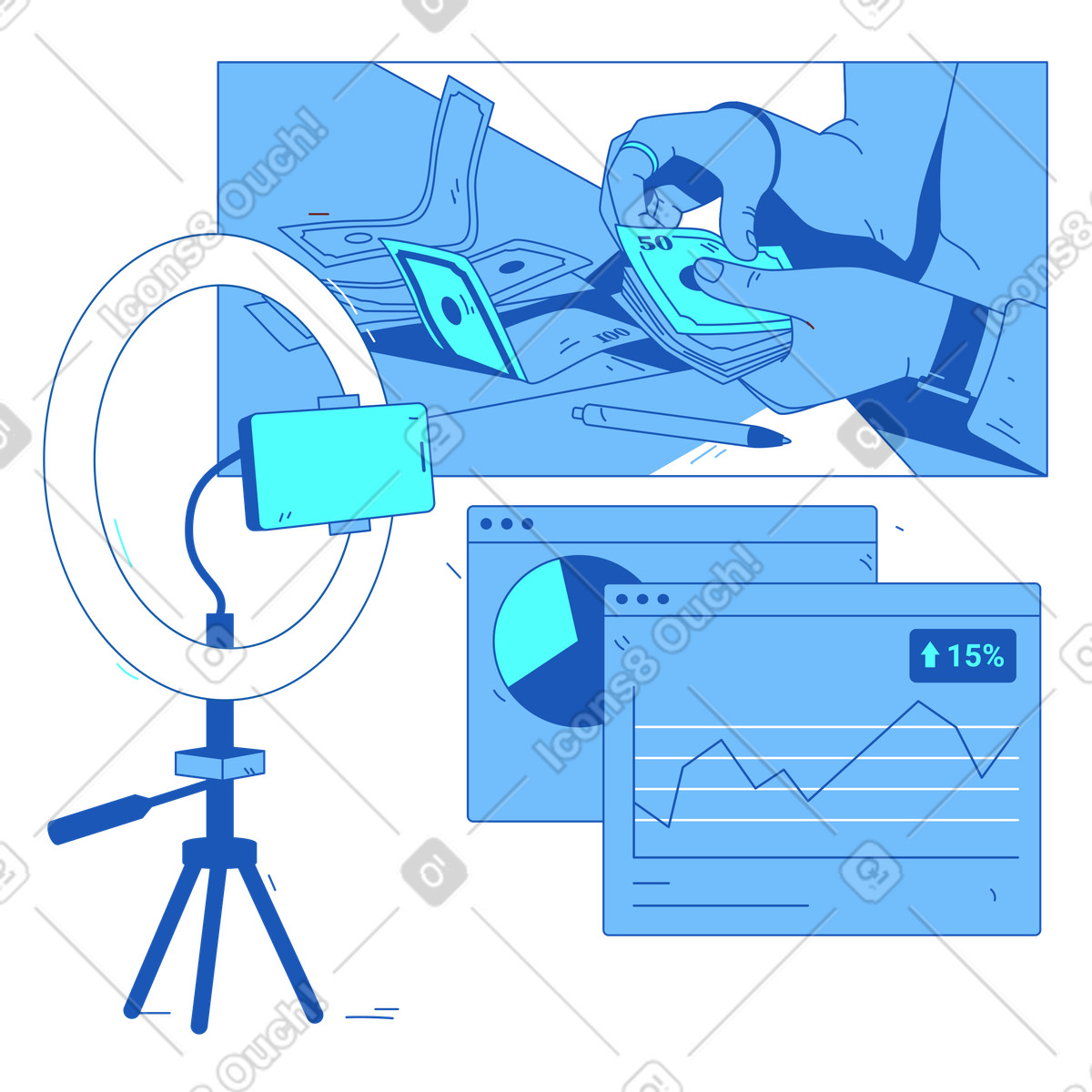 下载 Storyline 风格的 博客货币化和赞助帖子 插画，支持 PNG、SVG 格式