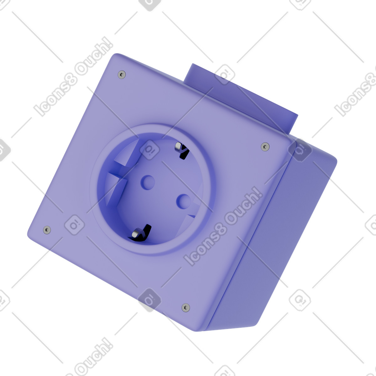 Purple schuko power strip cube, Extension socket block, Electrical outlet render illustrazione in stile 3D Product scarica in PNG, SVG