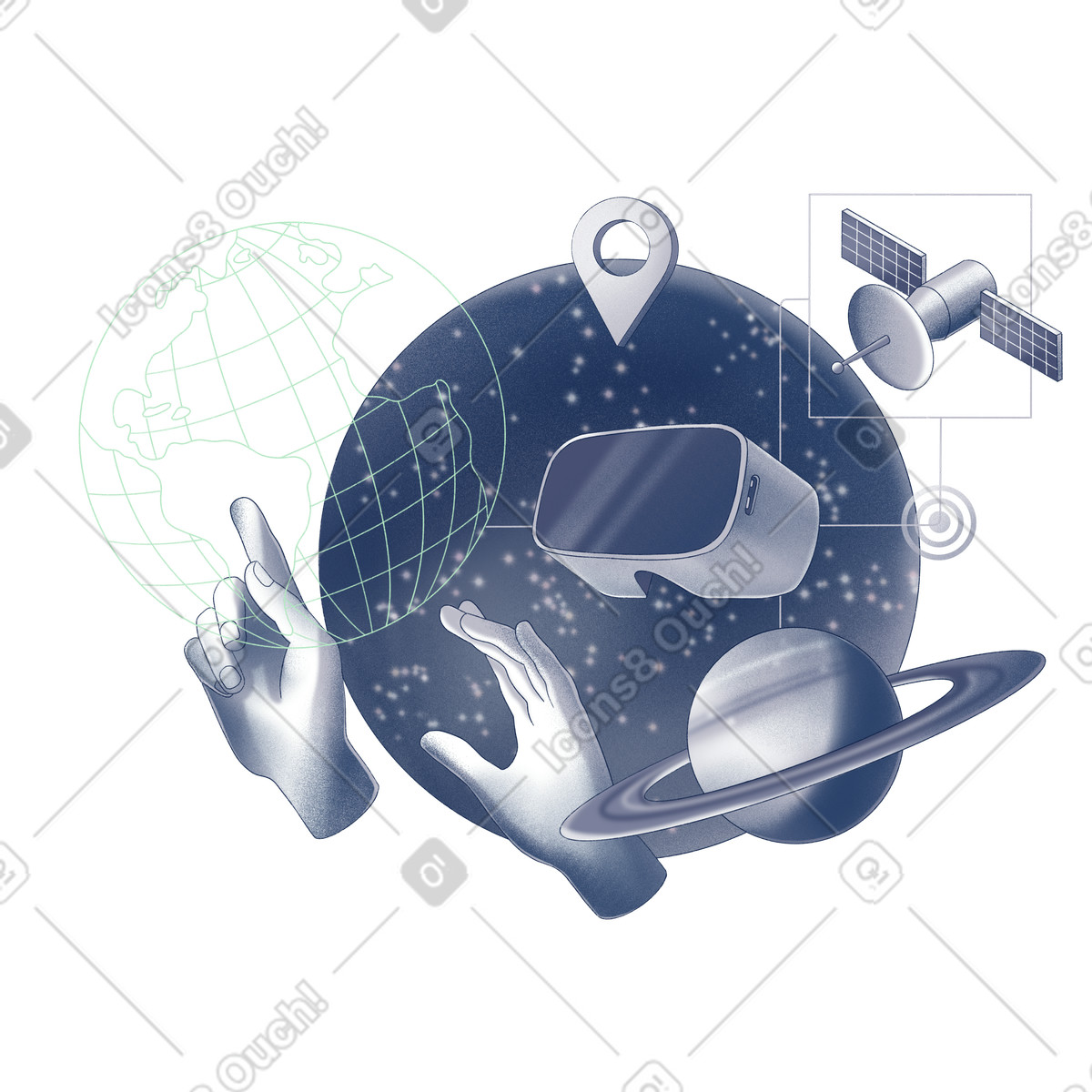 Illustration Explorer la réalité virtuelle avec un casque vr dans le style Haze à télécharger aux formats PNG, SVG