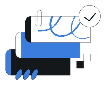 Abstract shapes with checkmark and blue accents - Midnight style illustration