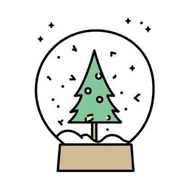 A glass snow globe is placed on a wooden surface. Inside the globe, a tiny "pine tree" stands, adorned with a few delicate ornaments. Outside the globe, "gentle snow" is falling, creating a soft, whimsical atmosphere around the globe. The glass surface reflects the light subtly, enhancing the wintery scene.
