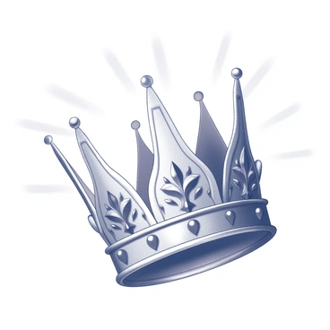 A majestic crown intricately designed with ornate details and embellishments. The crown features pointed tips and is adorned with various shapes and patterns that enhance its regal appearance. Surrounding the crown, several rays of light extend outward, creating a striking visual of brightness and emphasis. This illumination accentuates the crown, making it appear as a powerful symbol of "glory" and "victory."