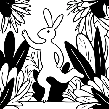 A jack rabbit navigating through lush, green tropical foliage