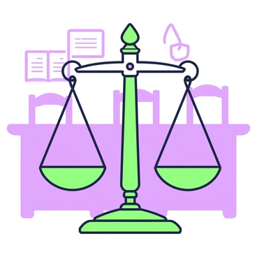 A close-up of the "scales of justice" symbol is prominently displayed in the foreground. The scales are finely detailed, featuring a balanced design with two pans hanging from a central beam. The background is filled with a "blurred courtroom," where outlines of wooden benches and legal documents can be faintly seen. Soft lighting creates a subtle contrast between the foreground and the background, emphasizing the scales while maintaining the courtroom's context.