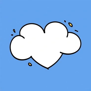A fluffy, white cloud in the shape of a heart is floating in a vibrant blue sky. The cloud has soft, rounded edges and looks light and airy, contrasting beautifully with the deep blue background. Wisps of lighter hues can be seen around the edges of the cloud, adding texture to its fluffy appearance. There are no other clouds in the sky, emphasizing the solitary heart-shaped cloud's presence.