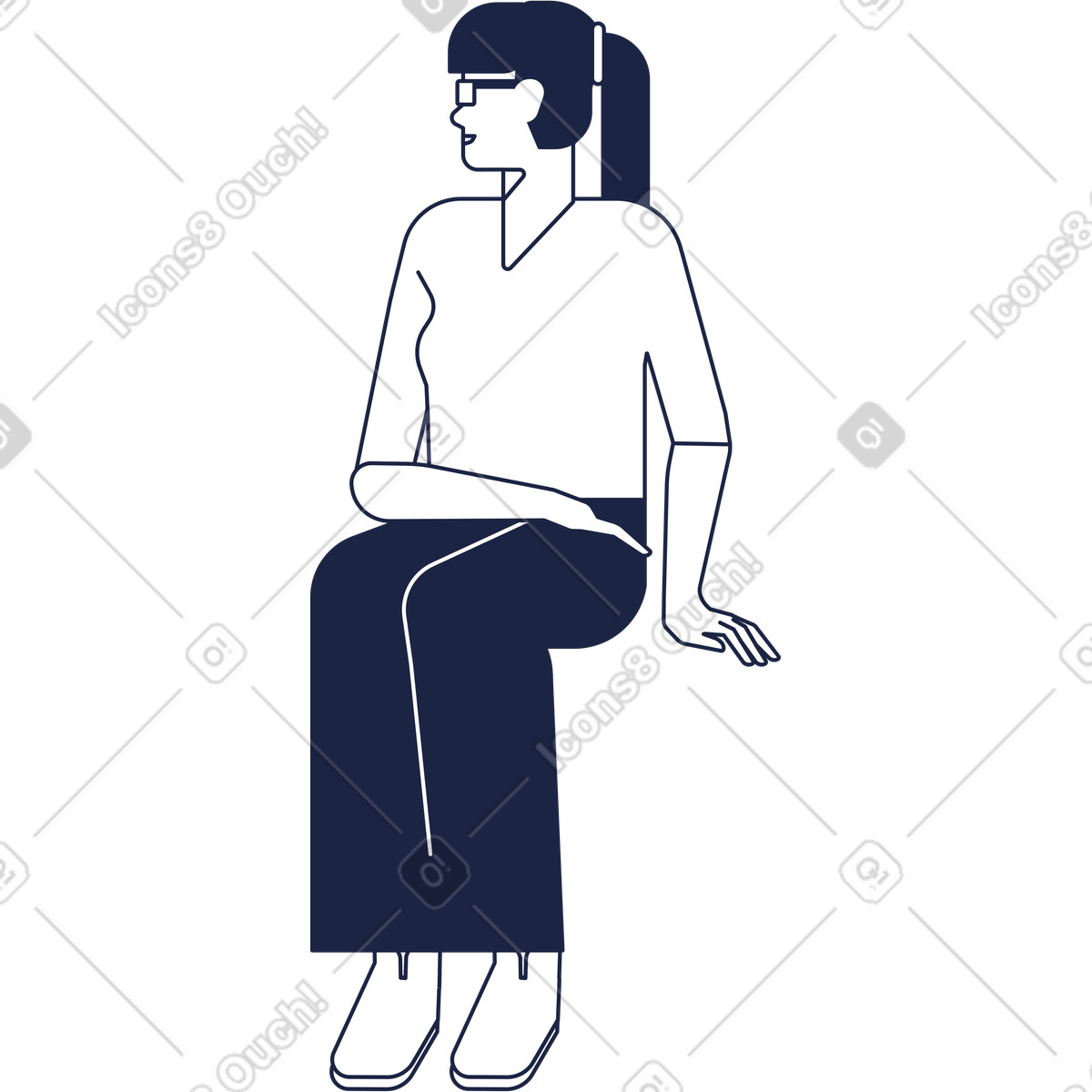 下载 Urban Line 风格的 女孩坐着把头转向右边 插画，支持 PNG、SVG 格式
