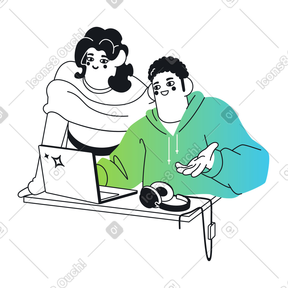 Illustration Collègues ayant une discussion de travail dans le style Breeze à télécharger aux formats PNG, SVG