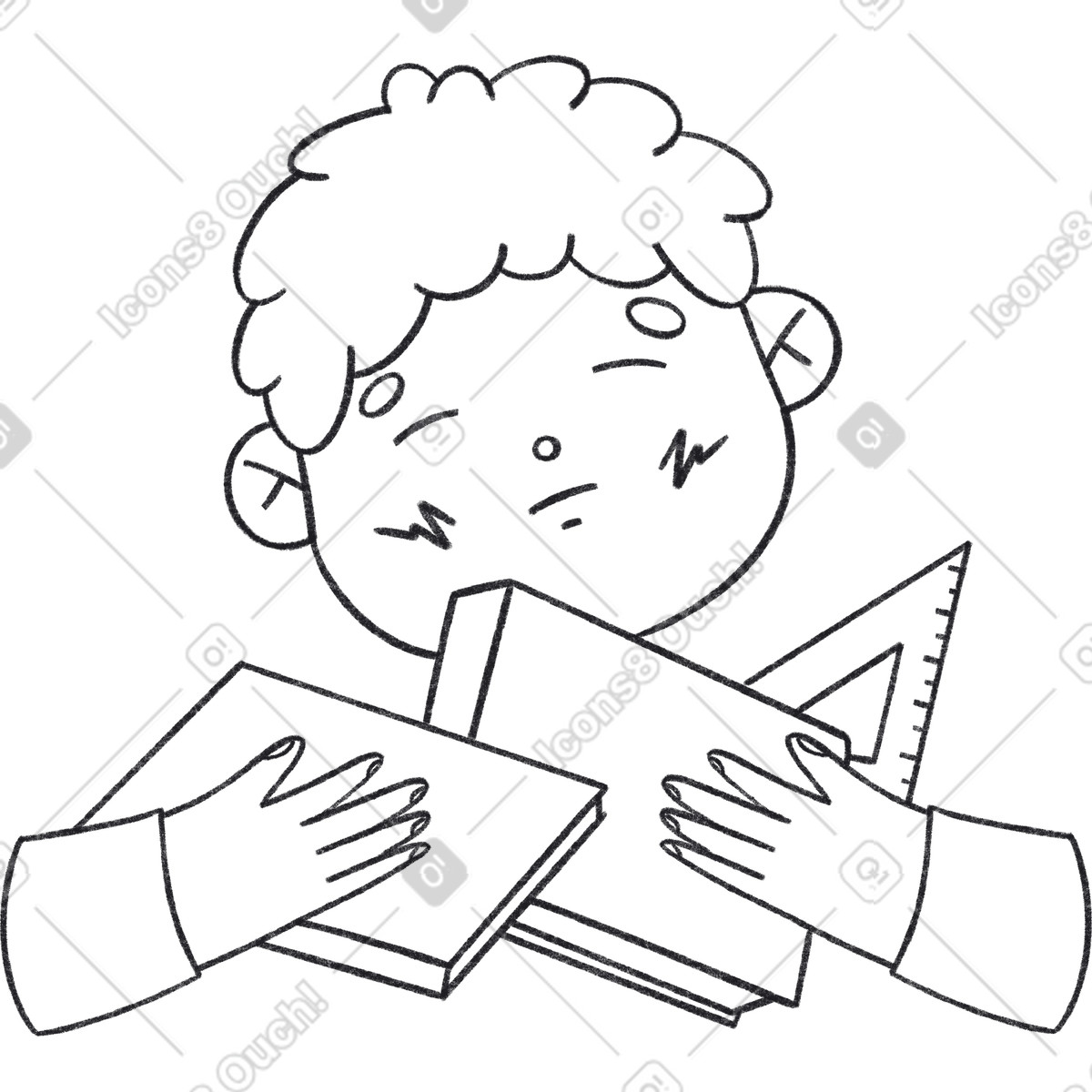 Tired boy with textbooks illustration in Bonbon Line style download in PNG, SVG