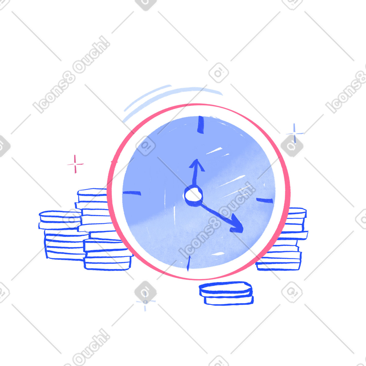 Иллюстрация Clock with money and coins в стиле Quirky — скачать в форматах PNG, SVG