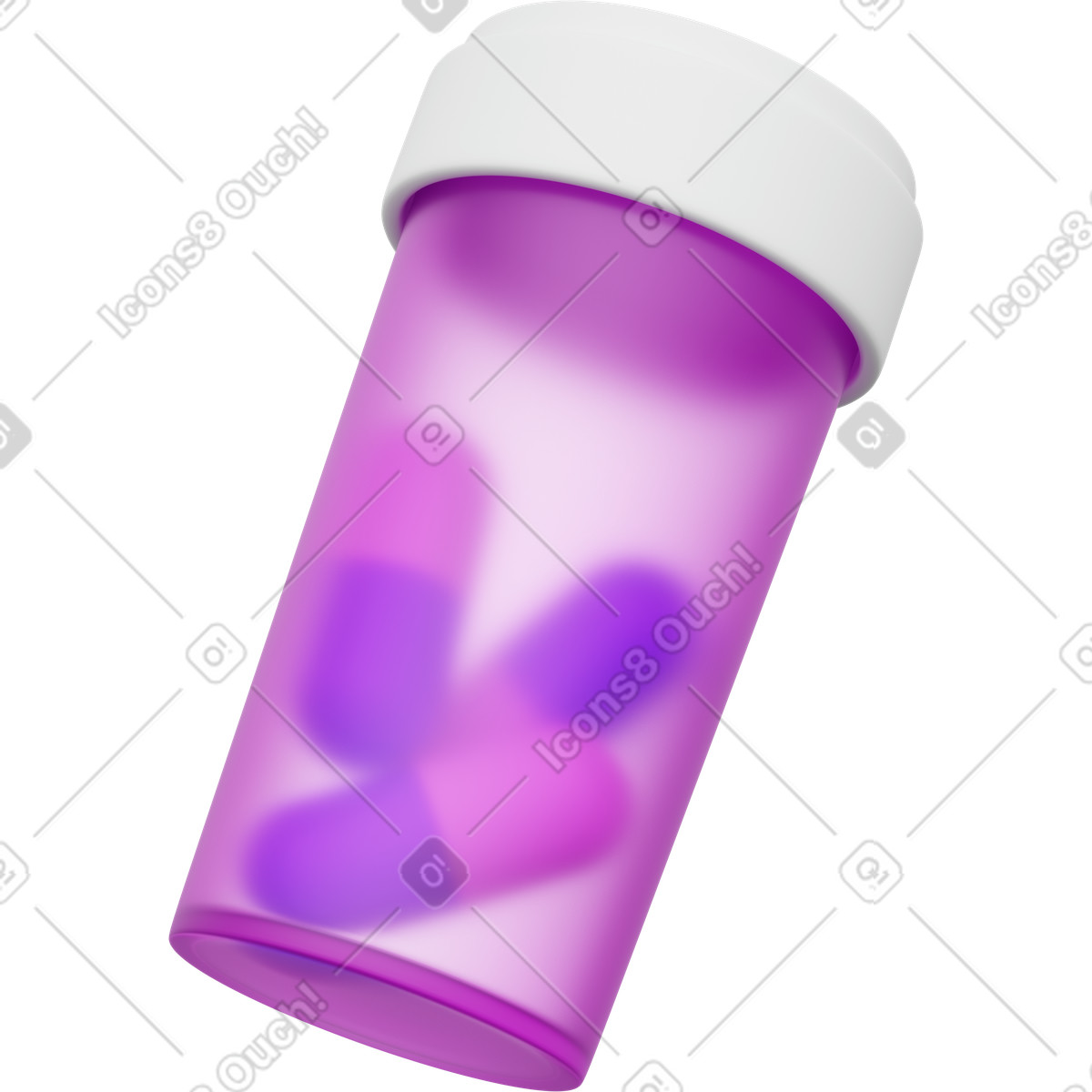 Ilustración Pill bottle transparent purple container with capsules for prescription medication en estilo 3D Playful a descargar en PNG y SVG