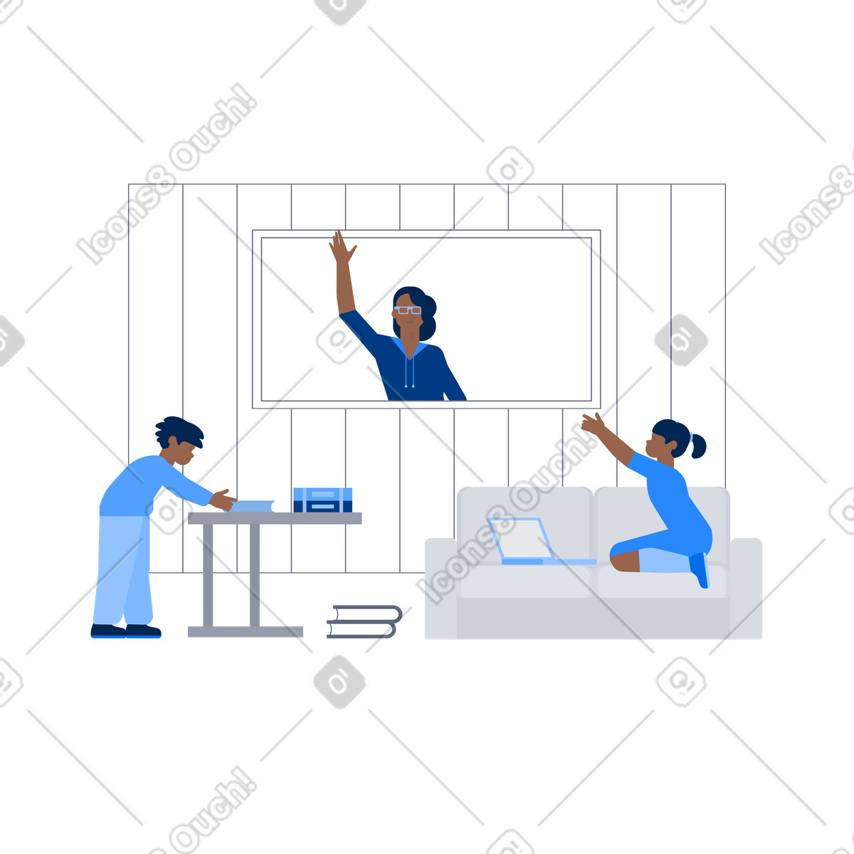 Children attending virtual class illustration remote education clipart PNG images