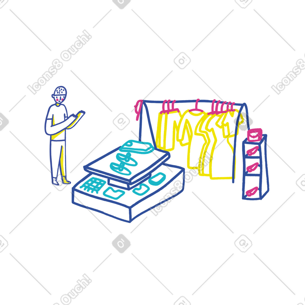 Man shopping for clothes in a store illustration Lime style download PNG, SVG